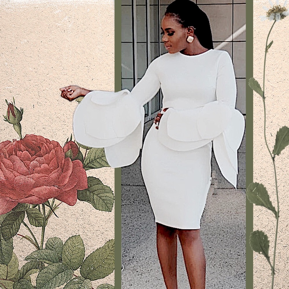 Bodycon Petal Sleeves Cocktail Evening Zipper Midi - Picture 7 of 11